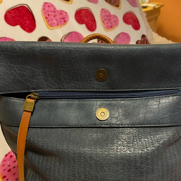 Beautiful slate blue vegan leather backpack. - Picture 6 of 7